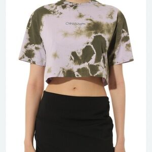 Off-White Lavender and Olive Tie-Dye Cropped Tee